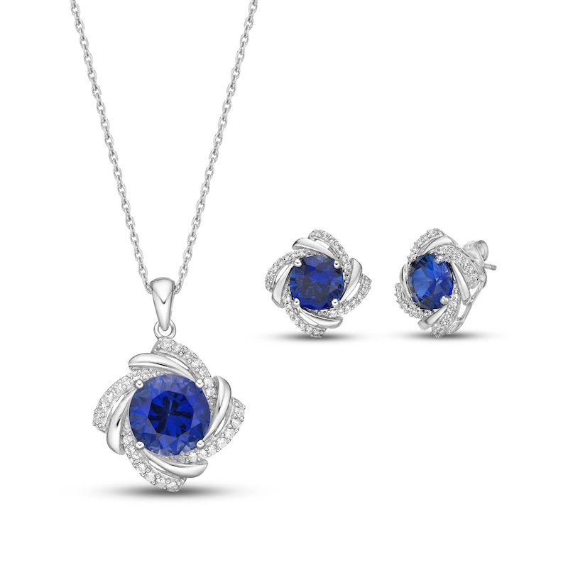 Blue & White Lab-created Sapphire Boxed Set Sterling Silver