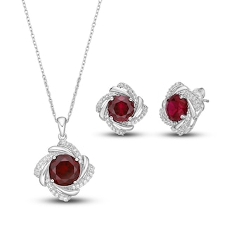 Lab-Created Ruby & White Lab-Created Sapphire Boxed Set Sterling Silver ...