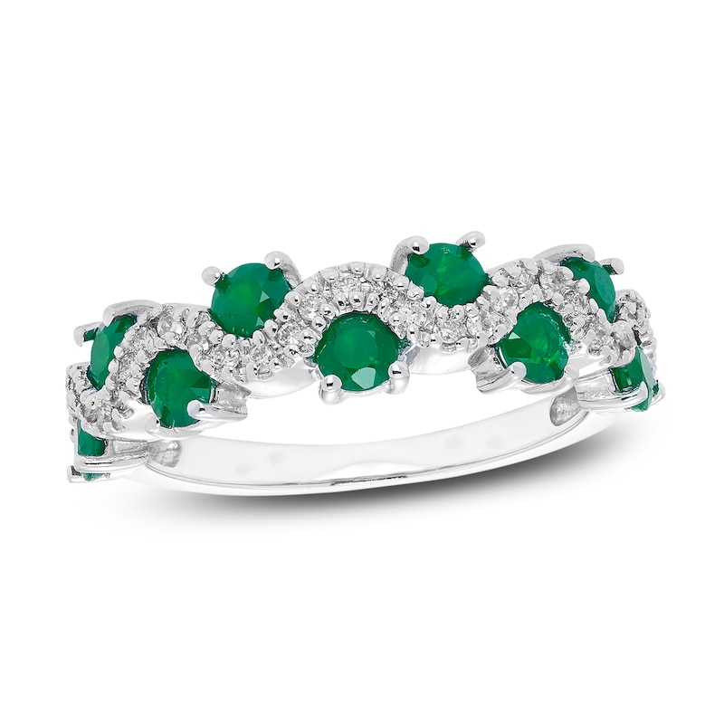 Main Image 1 of Emerald & Diamond Ring 1/6 ct tw Round-cut 14K White Gold