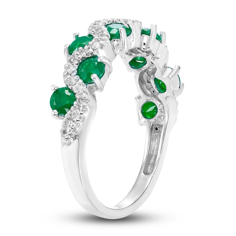 Emerald & Diamond Ring 1/6 ct tw Round-cut 14K White Gold