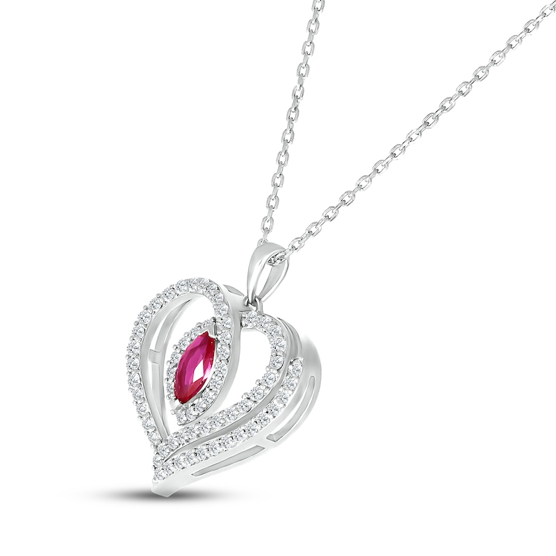 Main Image 2 of Lab-Created Ruby & White Lab-Created Sapphire Heart Necklace Sterling Silver 18&quot;