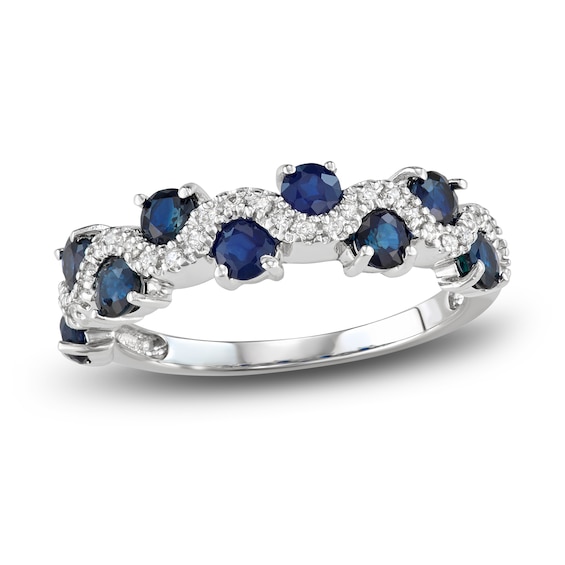 Blue Sapphire & Diamond Ring 1/6 ct tw Round-cut 14K White Gold