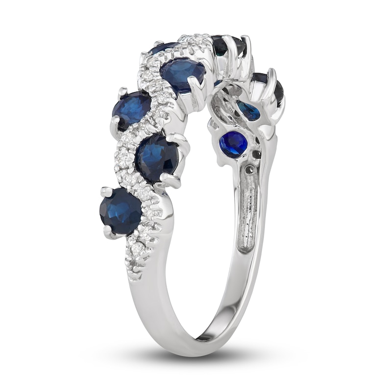 Blue Sapphire & Diamond Ring 1/6 ct tw Round-cut 14K White Gold