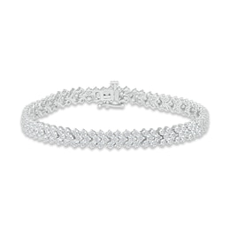 White Lab-Created Sapphire Line Bracelet Sterling Silver 7.25"
