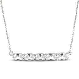 White Lab-Created Sapphire Bar Necklace Sterling Silver 18"