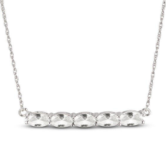 White Lab-Created Sapphire Bar Necklace Sterling Silver 18"