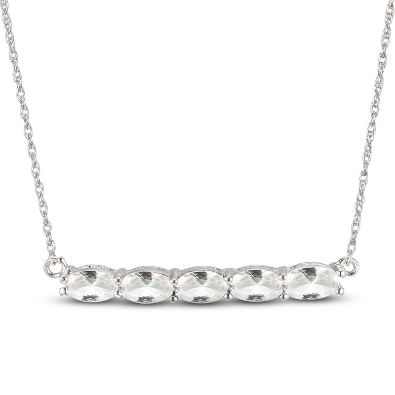 Main Image 1 of White Lab-Created Sapphire Bar Necklace Sterling Silver 18&quot;