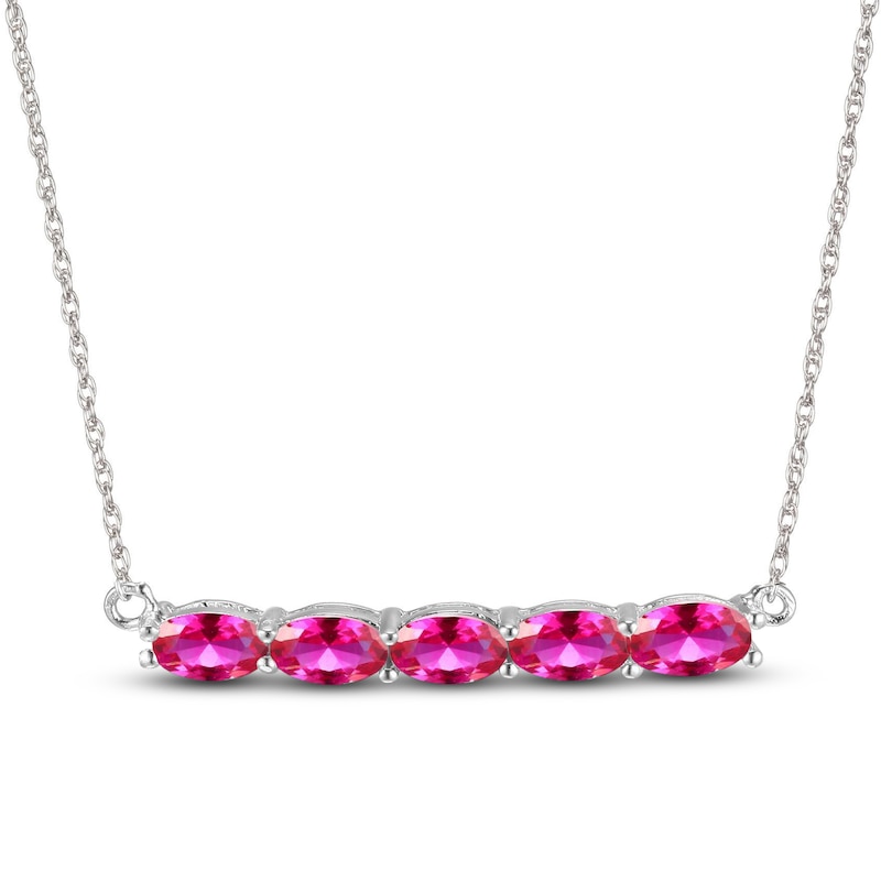 Main Image 1 of Lab-Created Ruby Bar Necklace Sterling Silver 18&quot;