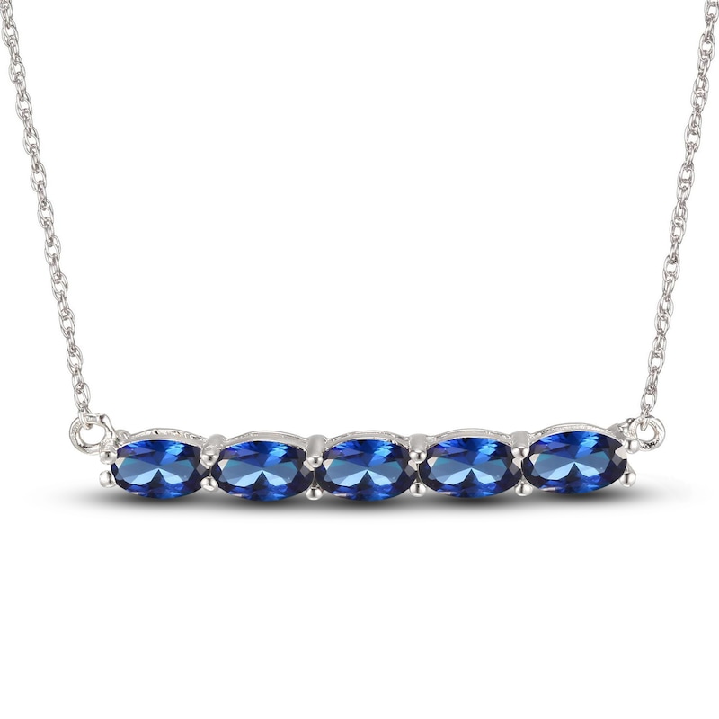 Main Image 1 of Blue Lab-Created Sapphire Bar Necklace Sterling Silver 18&quot;