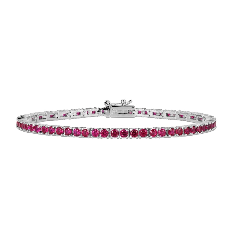 Main Image 1 of Lab-Created Ruby Line Bracelet Sterling Silver 7.25&quot;