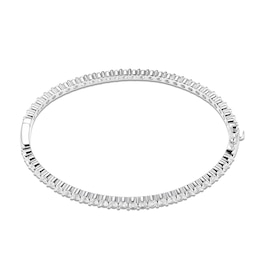 White Lab-Created Sapphire Bangle Bracelet Sterling Silver 7.25"