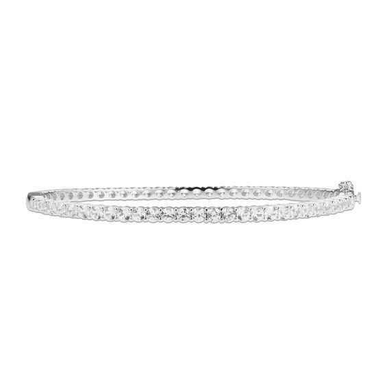 Thumbnail Image 3 of White Lab-Created Sapphire Bangle Bracelet Sterling Silver 7.25"