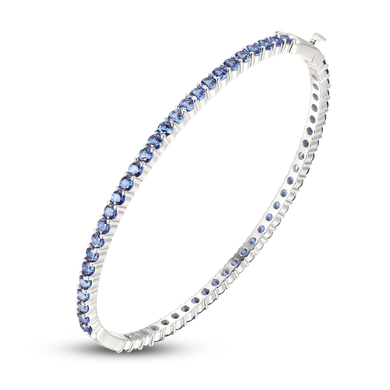 Main Image 2 of Blue Lab-Created Sapphire Bangle Bracelet Sterling Silver 7.25&quot;
