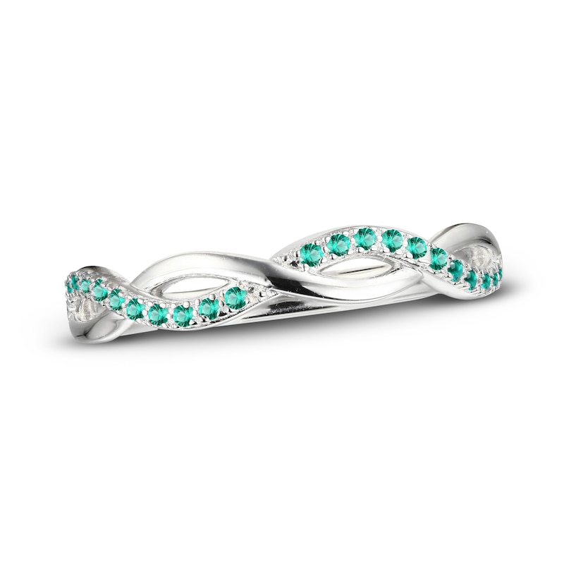 Main Image 1 of Lab-Created Emerald Criss Cross Ring Sterling Silver