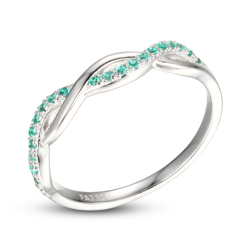 Main Image 2 of Lab-Created Emerald Criss Cross Ring Sterling Silver