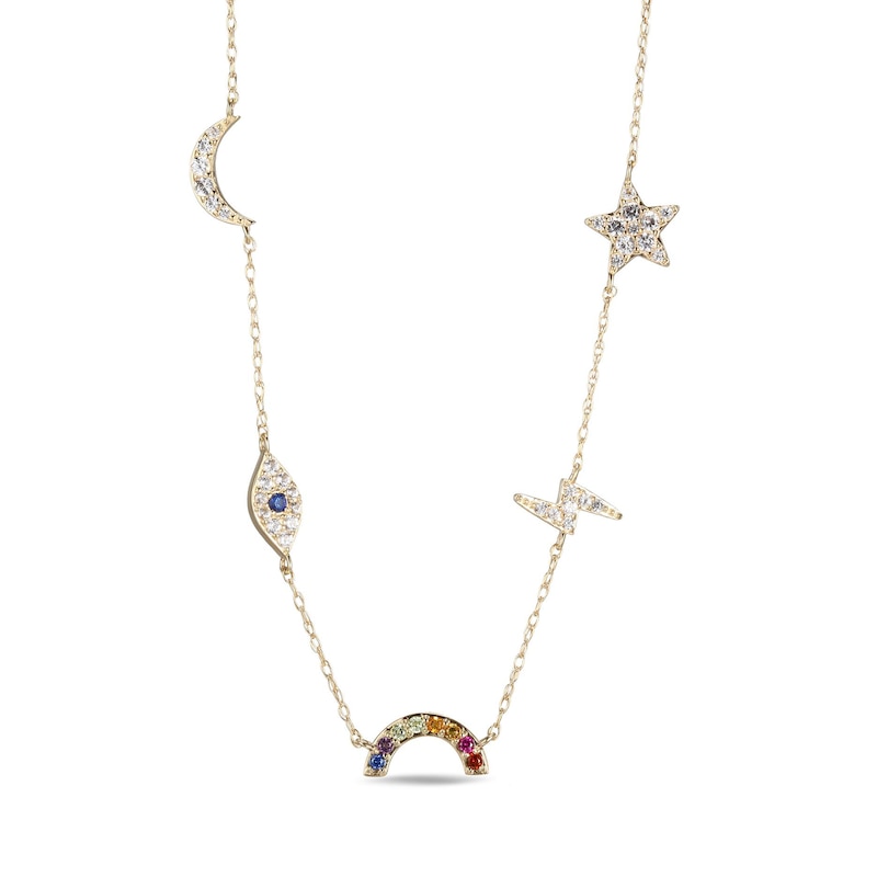 Main Image 1 of Natural & Lab-Created Gemstone Rainbow Necklace 10K Yellow Gold 18&quot;