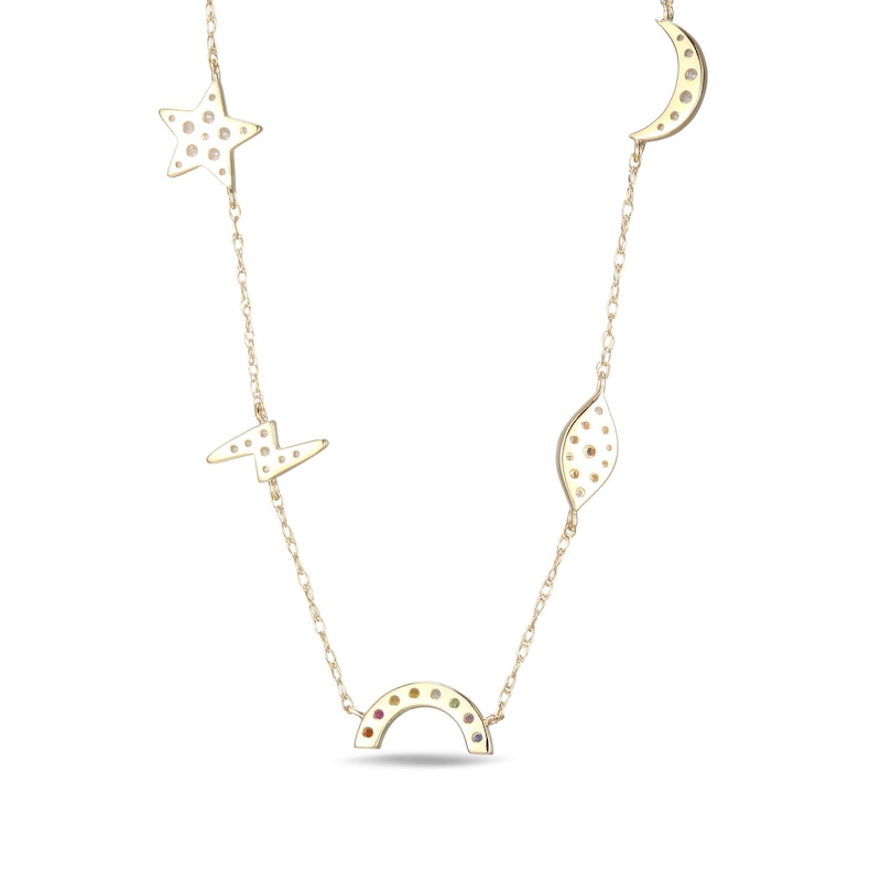 Main Image 3 of Natural & Lab-Created Gemstone Rainbow Necklace 10K Yellow Gold 18&quot;