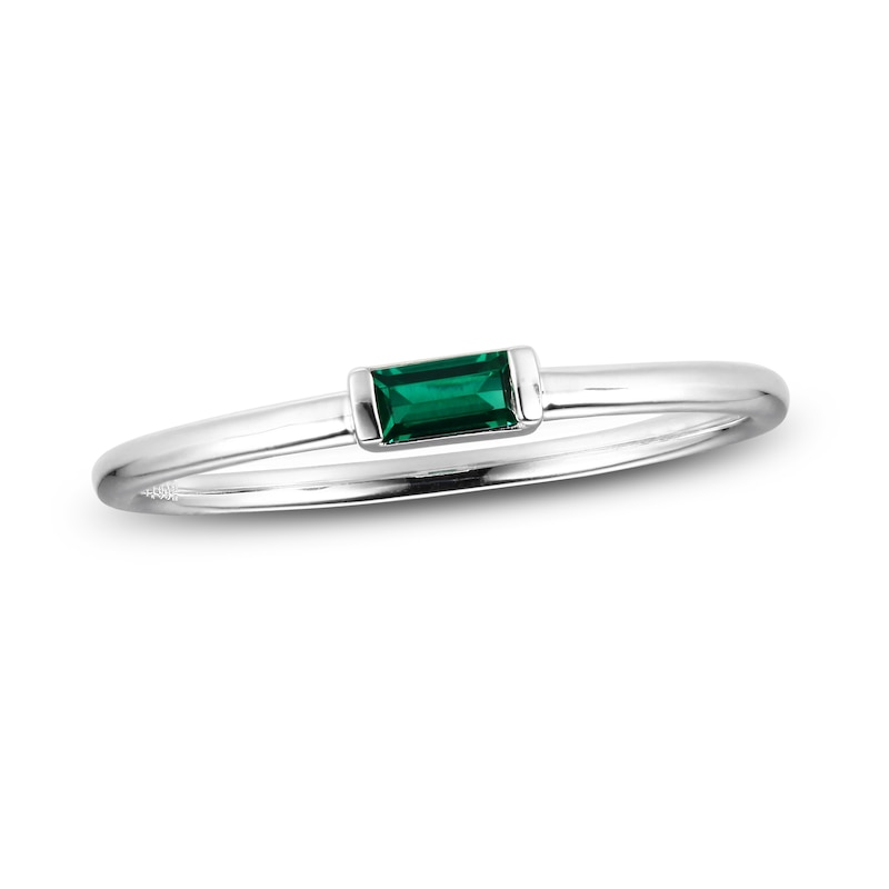 Main Image 1 of Lab-Created Emerald Baguette Ring Sterling Silver