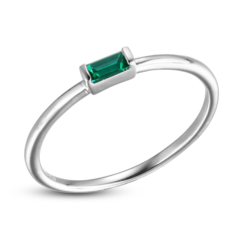 Main Image 2 of Lab-Created Emerald Baguette Ring Sterling Silver