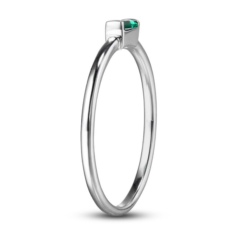 Main Image 3 of Lab-Created Emerald Baguette Ring Sterling Silver