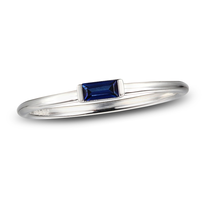 Main Image 1 of Blue Lab-Created Sapphire Baguette Ring Sterling Silver