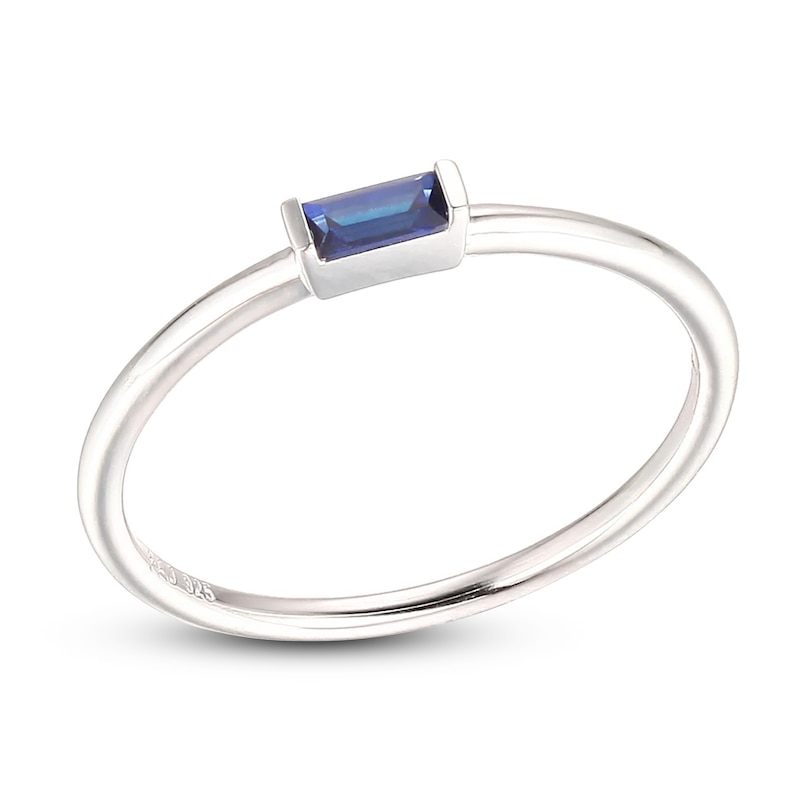 Main Image 2 of Blue Lab-Created Sapphire Baguette Ring Sterling Silver