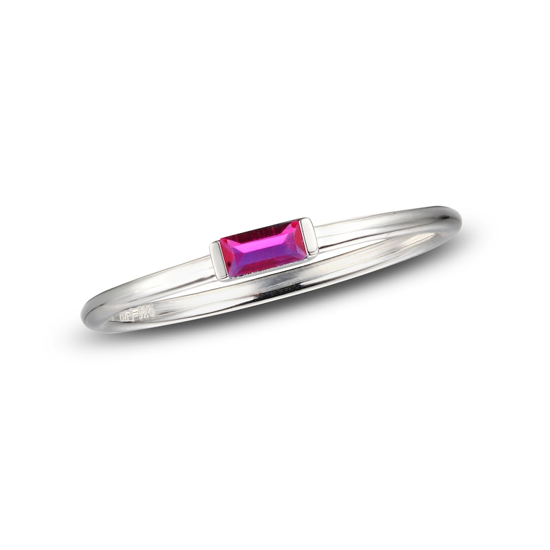 Main Image 1 of Lab-Created Ruby Baguette Ring Sterling Silver