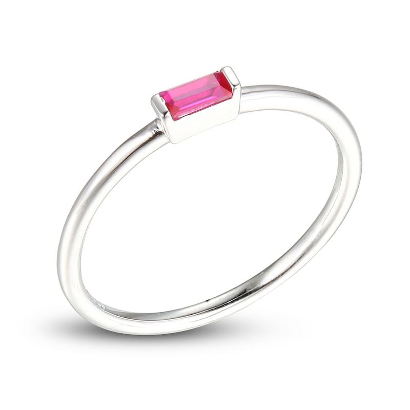 Lab-Created Ruby Baguette Ring Sterling Silver