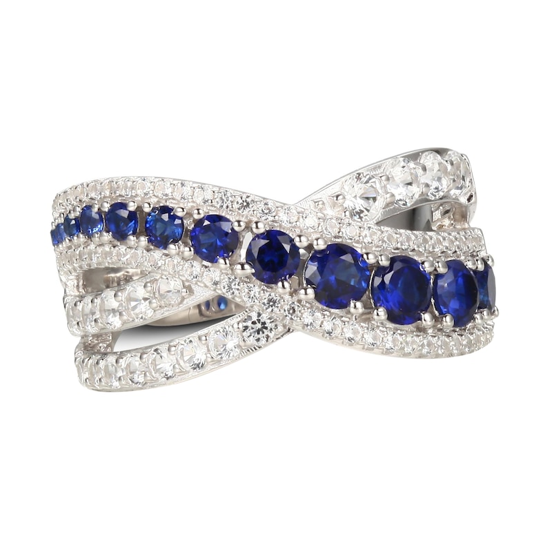 Main Image 1 of White & Blue Lab-Created Sapphire Ring Sterling Silver