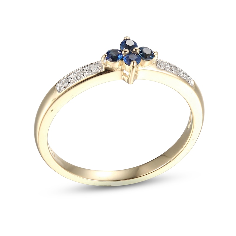 Main Image 1 of Blue Sapphire & Diamond Dainty Flower Ring Round-cut 10K Yellow Gold