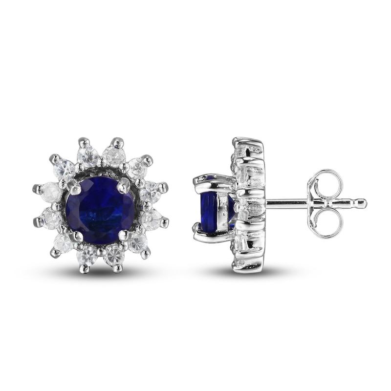 Blue & White Lab-Created Sapphire & Lab-Created Ruby Earrings Set Sterling Silver