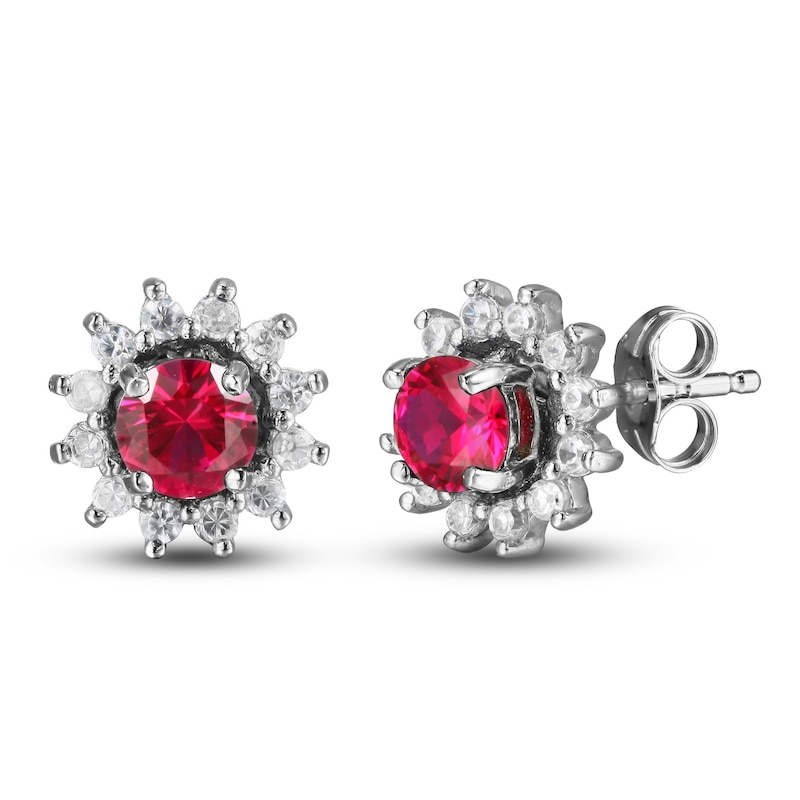 Main Image 4 of Blue & White Lab-Created Sapphire & Lab-Created Ruby Earrings Set Sterling Silver