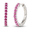 Thumbnail Image 1 of Lab-Created Ruby Dainty Hoop Earrings Sterling Silver
