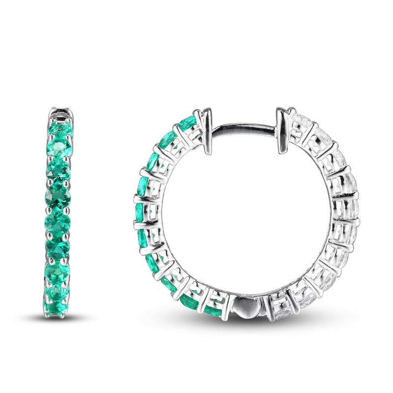 Lab-Created Emerald & White Lab-Created Sapphire Reversible Hoop Earrings Sterling Silver