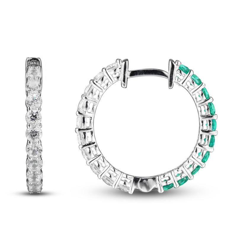 Lab-Created Emerald & White Lab-Created Sapphire Reversible Hoop Earrings Sterling Silver