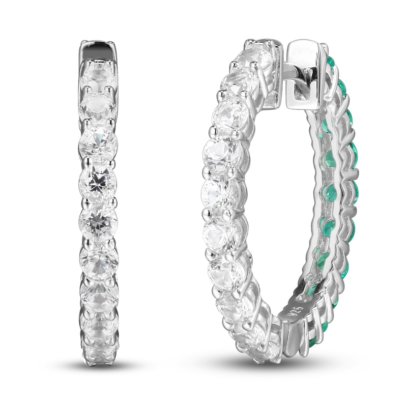 Main Image 4 of Lab-Created Emerald & White Lab-Created Sapphire Reversible Hoop Earrings Sterling Silver