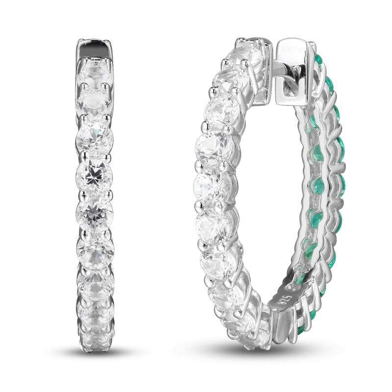 Lab-Created Emerald & White Lab-Created Sapphire Reversible Hoop Earrings Sterling Silver