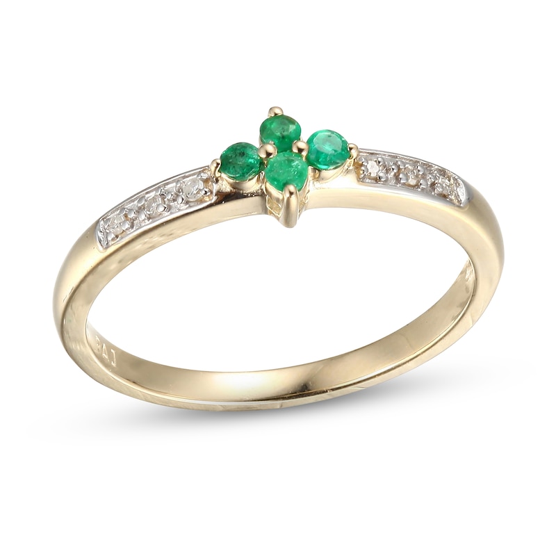 Emerald & Diamond Dainty Flower Ring Round-cut 10K Yellow Gold | Kay