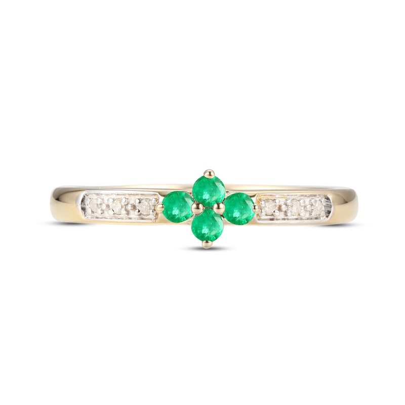 Main Image 3 of Emerald & Diamond Dainty Flower Ring Round-cut 10K Yellow Gold