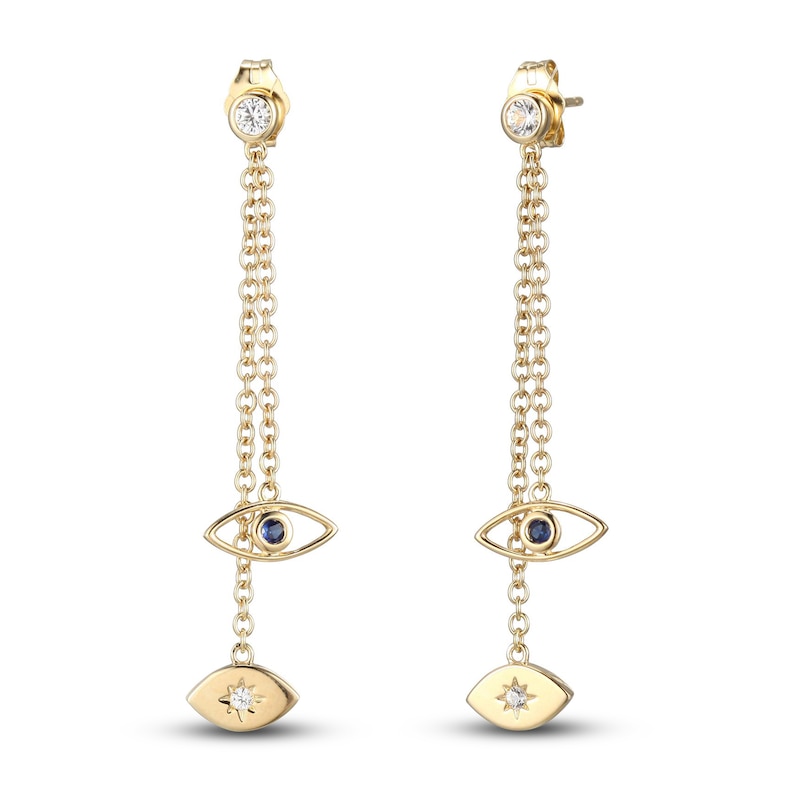 Main Image 1 of Blue & White Lab-Created Sapphire Evil Eye Earrings 10K Yellow Gold