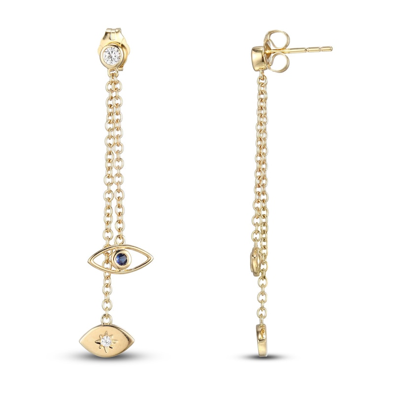 Main Image 2 of Blue & White Lab-Created Sapphire Evil Eye Earrings 10K Yellow Gold
