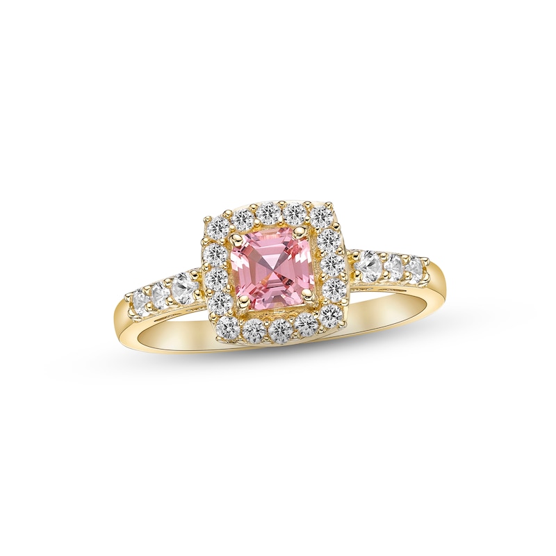 Main Image 1 of Peach & White Lab-Created Sapphire Ring 10K Yellow Gold