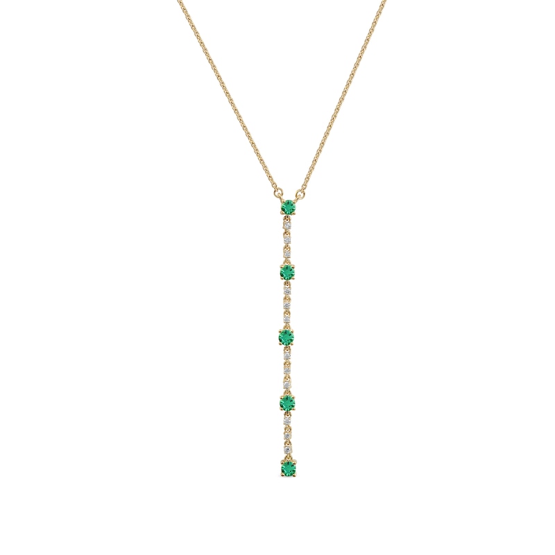 Emerald & Diamond Drop Necklace 1/20 ct tw Round-cut 10K Yellow Gold 18"