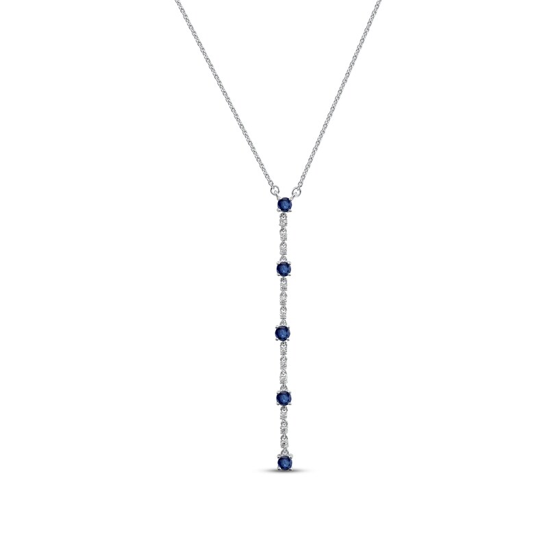 Blue Sapphire & Diamond Drop Necklace 1/20 ct tw Round-cut 10K White Gold 18"