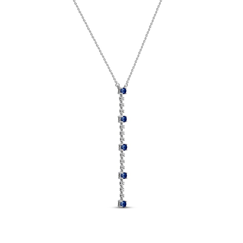 Blue Sapphire & Diamond Drop Necklace 1/20 ct tw Round-cut 10K White Gold 18"