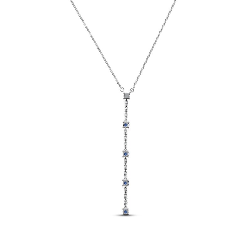 Blue Sapphire & Diamond Drop Necklace 1/20 ct tw Round-cut 10K White Gold 18"