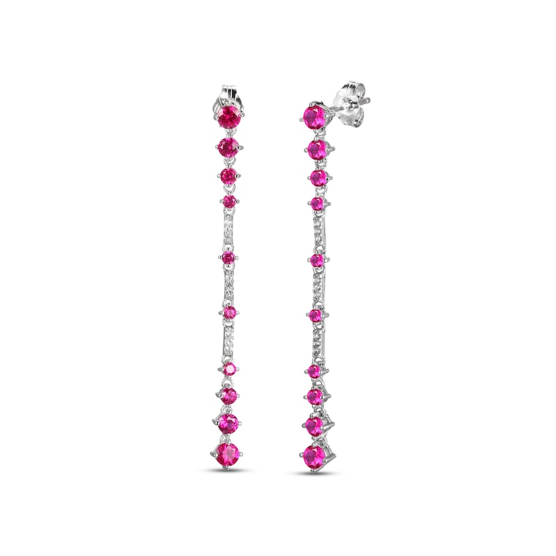 Main Image 1 of Lab-Created Ruby & White Lab-Created Sapphire Drop Earrings Sterling Silver