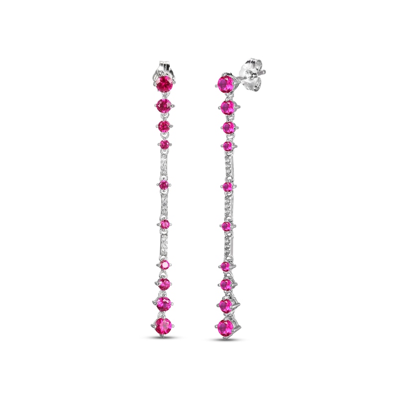 Lab-Created Ruby & White Lab-Created Sapphire Drop Earrings Sterling Silver