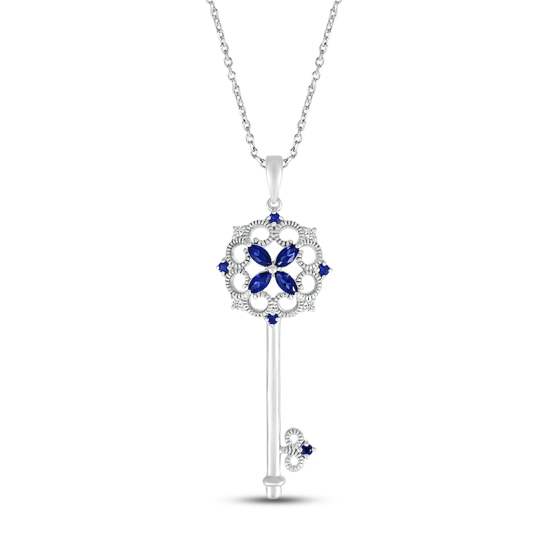 Main Image 1 of Blue & White Lab-Created Sapphire Key Necklace Sterling Silver 18&quot;