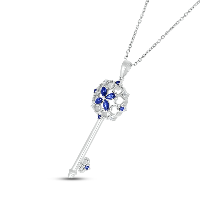 Main Image 2 of Blue & White Lab-Created Sapphire Key Necklace Sterling Silver 18&quot;
